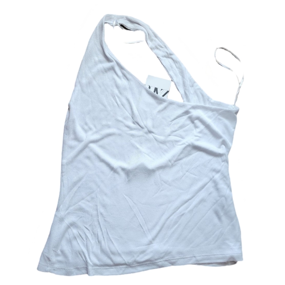 Zara NWT Women's Large One Shoulder White Tank Top - Picture 2 of 6